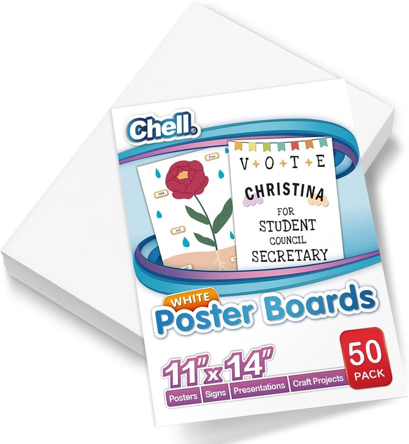 Chella 11" x 14" White Poster Board Heavyweight, for School Craft Project, 85 lb. Cover Weight, 50 Count - Image 1